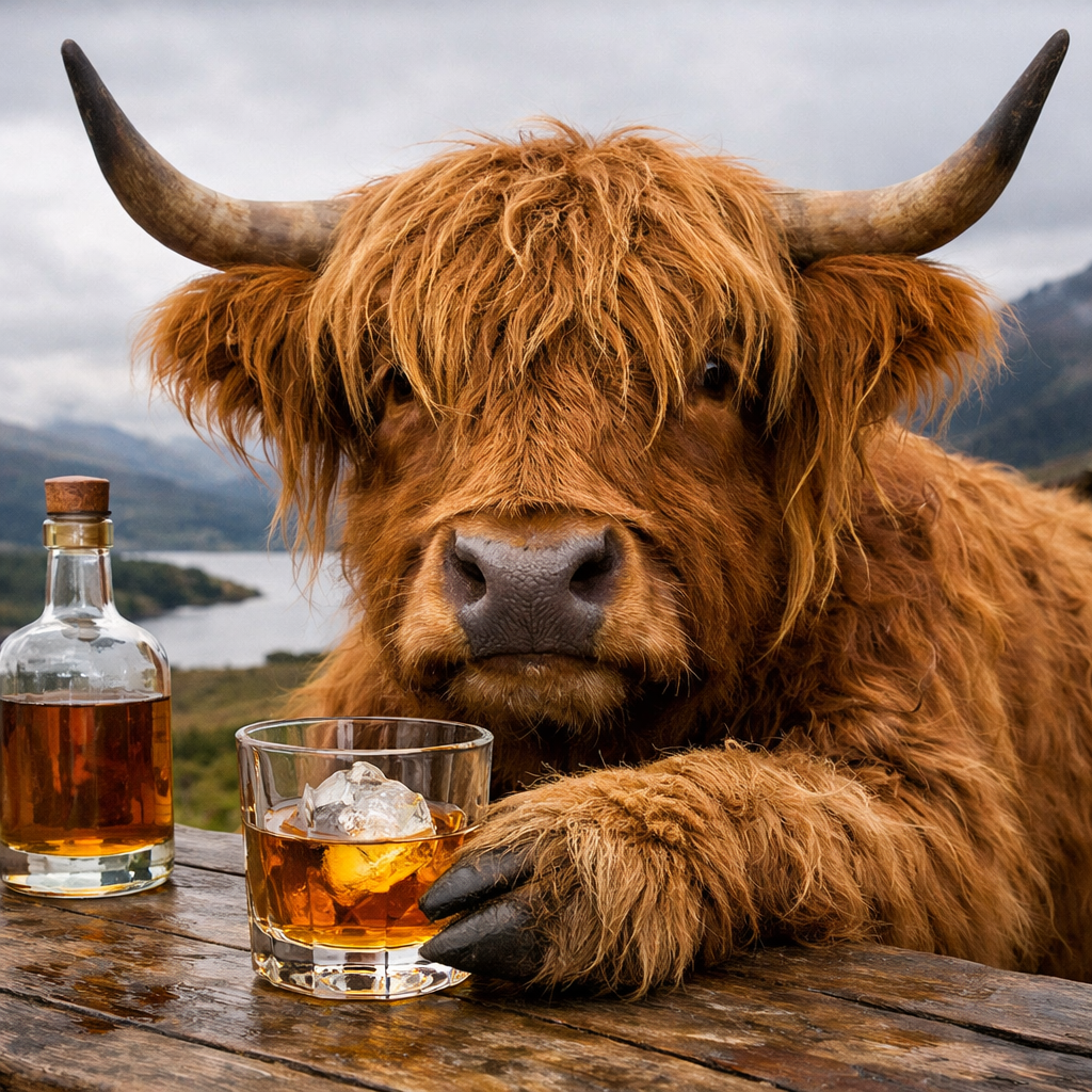 Cow with whiskey